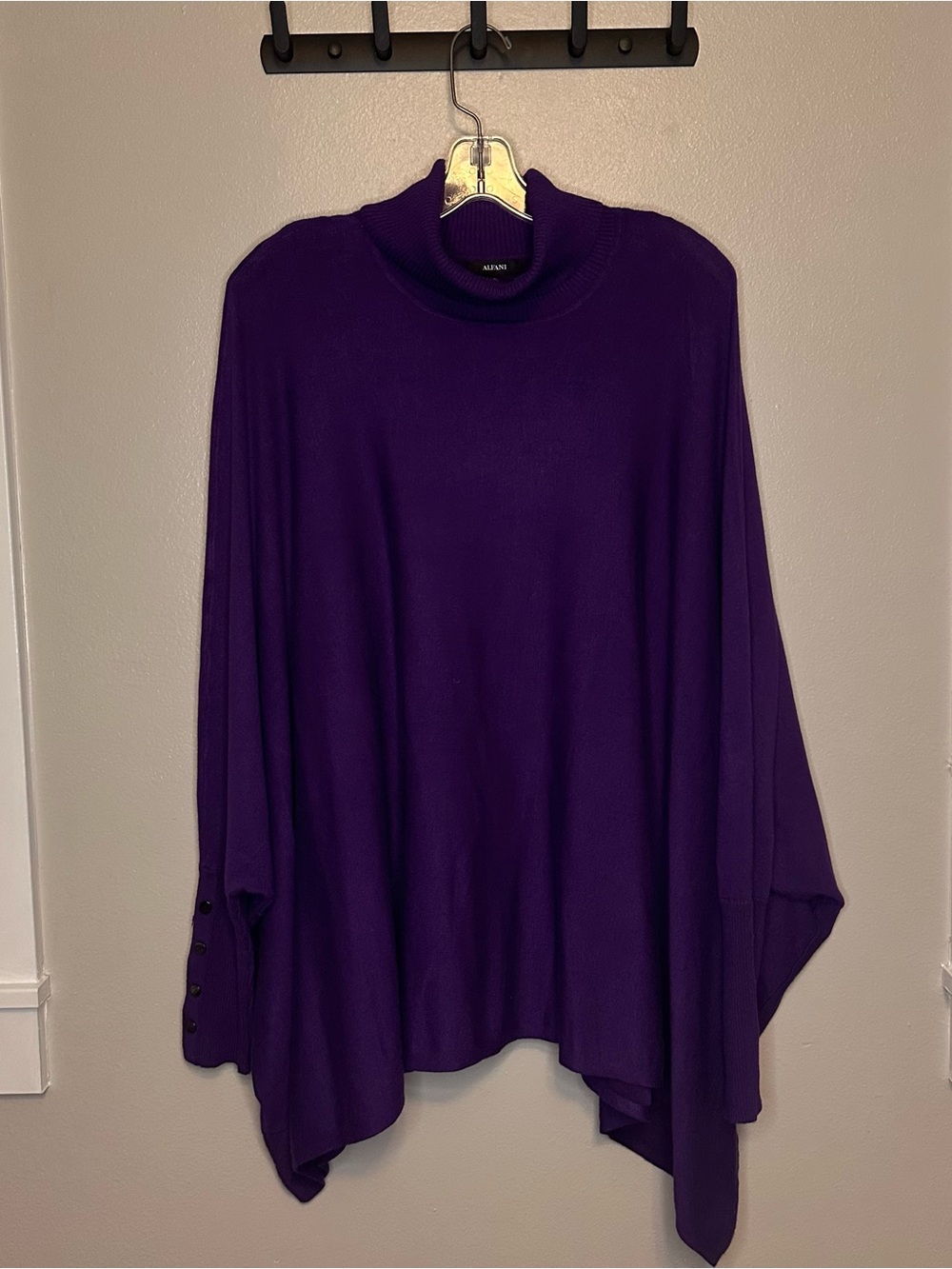 Alfani Deep Purple Batwing Poncho Sweater